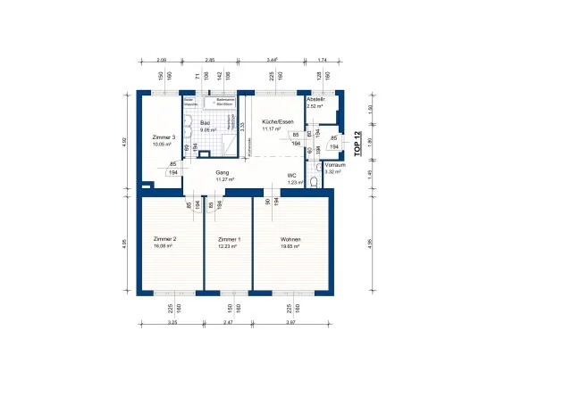 1100 Wien / HBF-Nähe: Neuwertige 5-Zimmer-Wohnung (96 m²) als Investment – Nettomiete € 1.185,65, bis 2028 – Grundriss 1