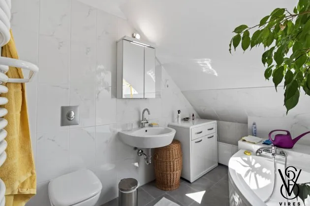 Dachgeschoss: Badezimmer mit WC und Waschtisch