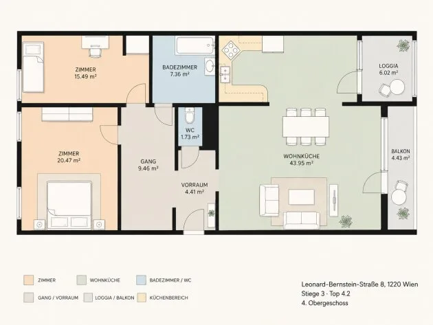 Am Donaupark: Helle 3-/4-Zimmer-Wohnung mit Fernblick, alles fußläufig erreichbar – floor plan 1